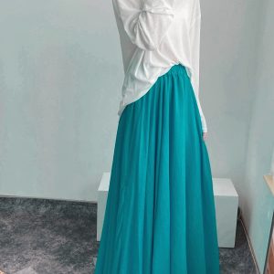 High-Waisted A-Line Long Skirt in Wrinkle-Resistant Cotton-Linen, Solid Color, Large Swing, Slimming Design for Spring & Summer