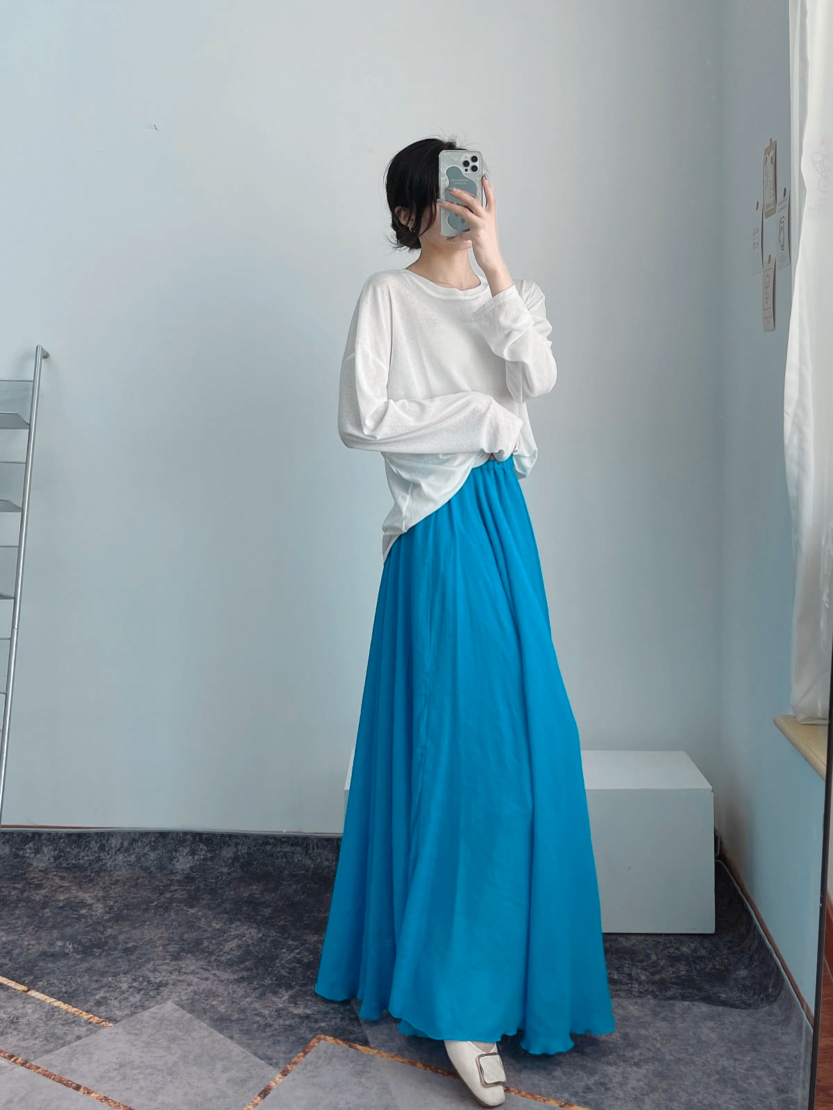 High-Waisted A-Line Long Skirt in Wrinkle-Resistant Cotton-Linen, Solid Color, Large Swing, Slimming Design for Spring & Summer High-Waisted A-Line Long Skirt in Wrinkle-Resistant Cotton-Linen, Solid Color, Large Swing, Slimming Design for Spring & Summer