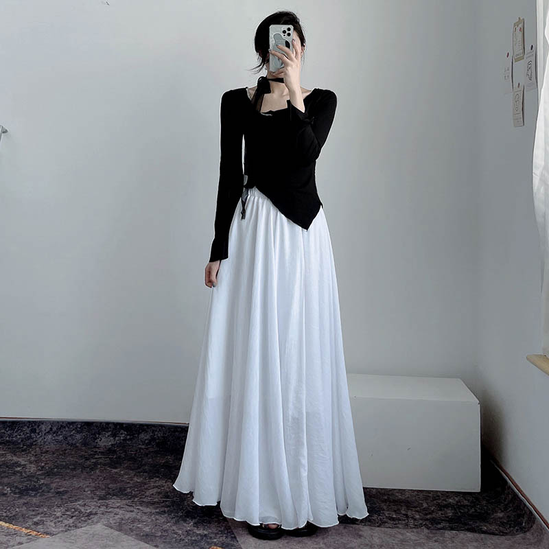 High-Waisted A-Line Long Skirt in Wrinkle-Resistant Cotton-Linen, Solid Color, Large Swing, Slimming Design for Spring & Summer High-Waisted A-Line Long Skirt in Wrinkle-Resistant Cotton-Linen, Solid Color, Large Swing, Slimming Design for Spring & Summer