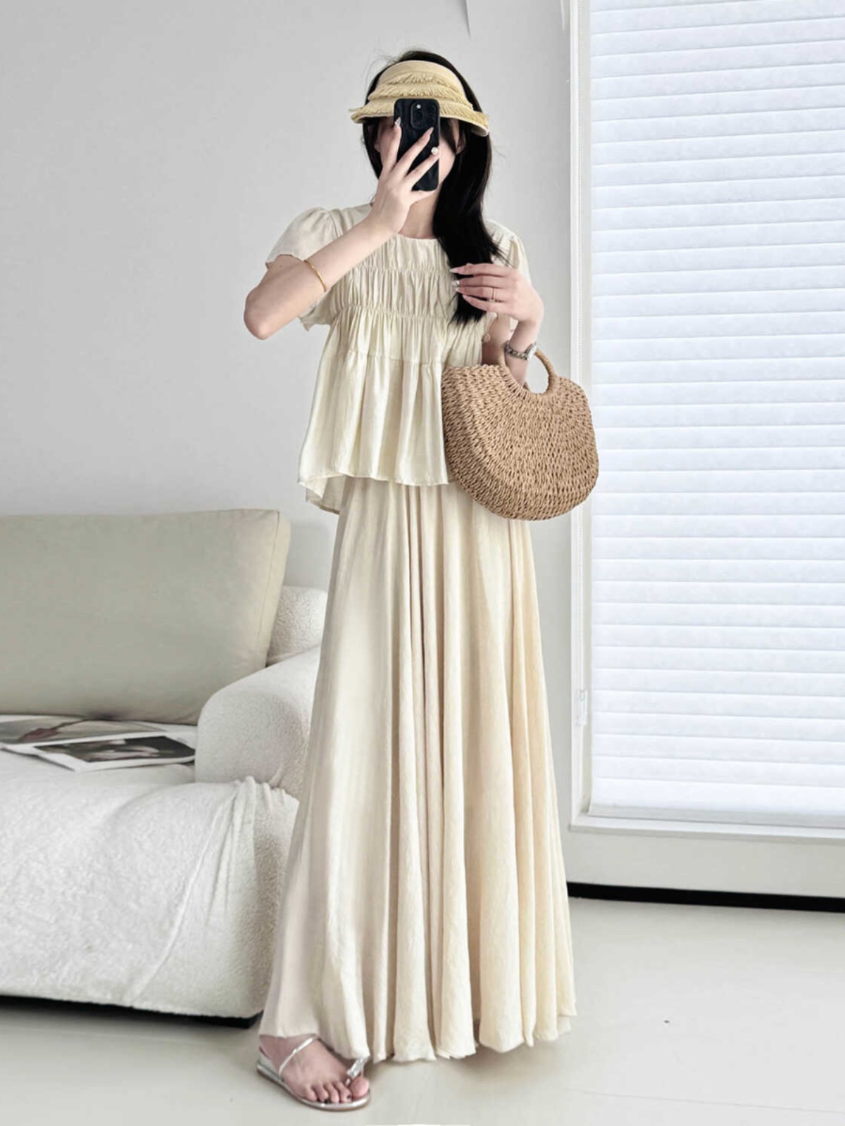 High-Waisted A-Line Midi Skirt in Gentle Apricot - Wrinkle-Resistant Cotton-Linen, Vintage Spring Style, Flattering Ankle-Length Design High-Waisted A-Line Midi Skirt in Gentle Apricot - Wrinkle-Resistant Cotton-Linen, Vintage Spring Style, Flattering Ankle-Length Design