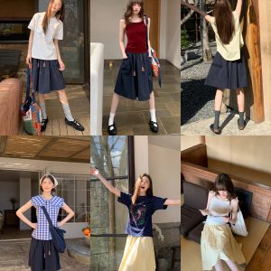 High-Waisted A-Line Short Skirt for Women, Elastic Pleated Big Pocket Tassel Design, Summer 2025 Petite Fashion Trend