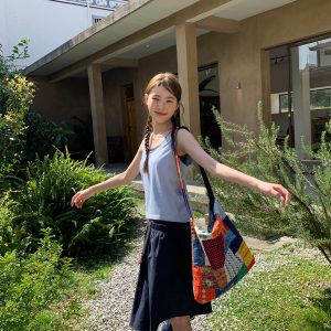 High-Waisted A-Line Short Skirt for Women, Elastic Pleated Big Pocket Tassel Design, Summer 2025 Petite Fashion Trend