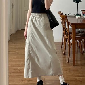High-Waisted A-Line Skirt for Women - American High Street Style, Quick-Dry, Functional, Mid-Length, Slimming, Hip-Covering Design
