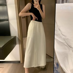 High-Waisted A-Line Skirt Pants, Slim-Fit, Wrinkle-Free Faux Two-Piece Design, Mid-Length with Pockets for Summer 2025 Fashion