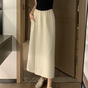 High-Waisted A-Line Skirt Pants, Slim-Fit, Wrinkle-Free Faux Two-Piece Design, Mid-Length with Pockets for Summer 2025 Fashion