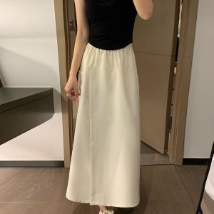 High-Waisted A-Line Skirt Pants, Slim-Fit, Wrinkle-Free Faux Two-Piece Design, Mid-Length with Pockets for Summer 2025 Fashion