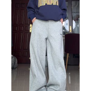 High-Waisted American Retro Sports Casual Pants for Women, Loose-Fit BF Style, Slimming Versatile Wide-Leg Trousers