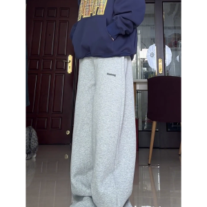 High-Waisted American Retro Sports Casual Pants for Women, Loose-Fit BF Style, Slimming Versatile Wide-Leg Trousers