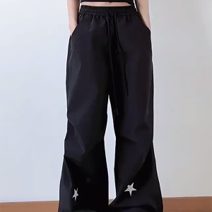 High-Waisted American Retro Star Work Pants for Women, Slimming Wide-Leg Loose Casual Sports Style for Summer