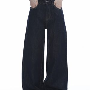 High-Waisted American Retro Wide-Leg Jeans for Women, Casual Draped Floor-Length Pants in Lazy Style