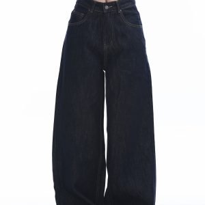 High-Waisted American Retro Wide-Leg Jeans for Women, Casual Draped Floor-Length Pants in Lazy Style