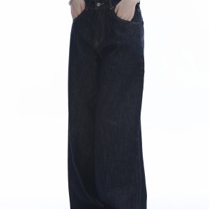 High-Waisted American Retro Wide-Leg Jeans for Women, Casual Draped Floor-Length Pants in Lazy Style