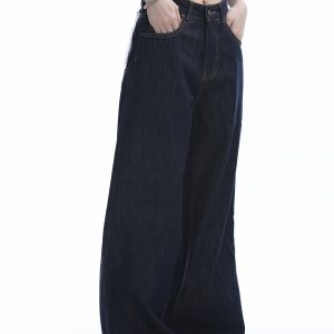 High-Waisted American Retro Wide-Leg Jeans for Women, Casual Draped Floor-Length Pants in Lazy Style