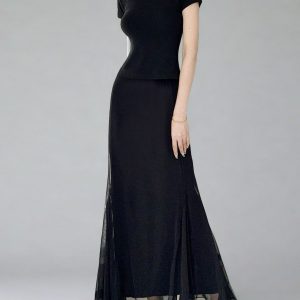 High-Waisted Black Fishtail A-Line Skirt for Women - Slimming, Versatile Design for Spring/Summer 2025, High Elasticity Fashion Essential