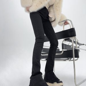 High-Waisted Black Flared Skinny Jeans for Women - Elongating, Slimming, Floor-Length, Trendy 90s Style