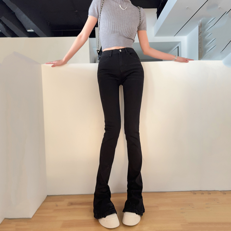 High-Waisted Black Flared Skinny Jeans for Women - Elongating, Slimming, Floor-Length, Trendy 90s Style