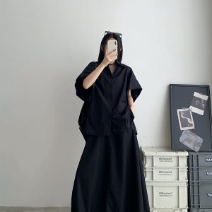 High-Waisted Black Midi Skirt for Women, Vintage Style Long Skirt, Spring Autumn Workwear, Trendy 90s Inspired Fashion
