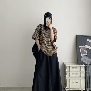 High-Waisted Black Midi Skirt for Women, Vintage Style Long Skirt, Spring Autumn Workwear, Trendy 90s Inspired Fashion