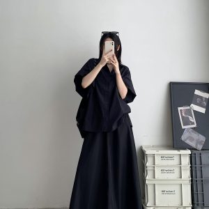 High-Waisted Black Midi Skirt for Women, Vintage Style Long Skirt, Spring Autumn Workwear, Trendy 90s Inspired Fashion