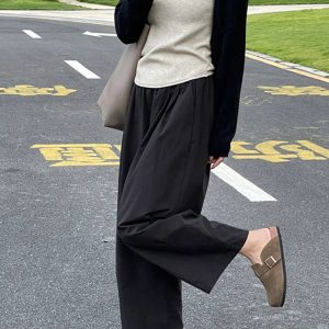 High-Waisted Black Plus Size Balloon Pants for Women - Casual Wide-Leg Nine-Point Trousers for Summer Style