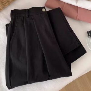 High-Waisted Black Plus Size Balloon Pants for Women - Casual Wide-Leg Nine-Point Trousers for Summer Style