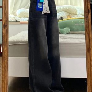 High-Waisted Black Wide-Leg Jeans for Women, 2025 New Style, Slimming Fit for Petite Pear-Shaped Figures, Straight-Leg Design