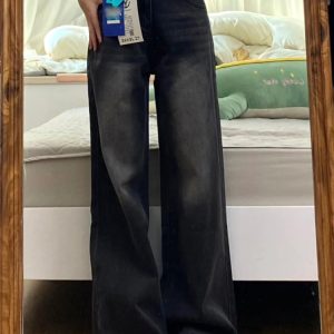 High-Waisted Black Wide-Leg Jeans for Women, 2025 New Style, Slimming Fit for Petite Pear-Shaped Figures, Straight-Leg Design
