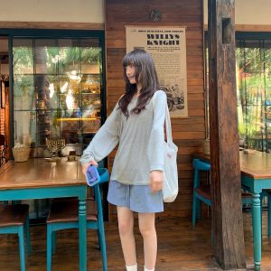 High-Waisted Blue Elastic Waistband Loose Sports Shorts for Women - Summer Slim-Fit Casual Athletic Shorts