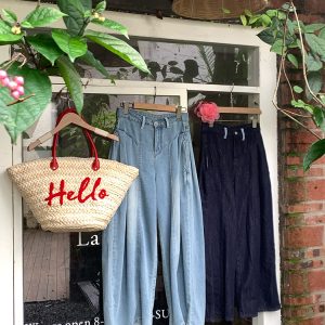 High-Waisted Blue Retro Patchwork Denim Pants for Women - Summer Loose Slim Wide-Leg Style, Vintage Inspired, Y2K Fashion