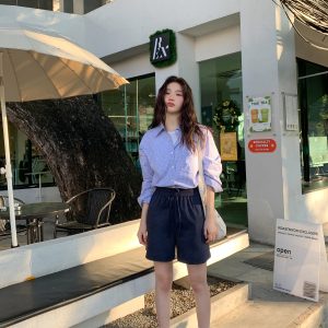 High-Waisted Casual Shorts for Women, Elastic Waistband with Drawstring, Loose Fit, Spring/Summer Style, Petite Size Friendly