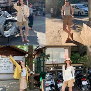 High-Waisted Casual Shorts for Women, Elastic Waistband with Drawstring, Loose Fit, Spring/Summer Style, Petite Size Friendly