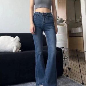 High-Waisted Dark Blue Flared Jeans for Plus Size Petite Women - Slimming Bell-Bottom Pants, 2025 New Style