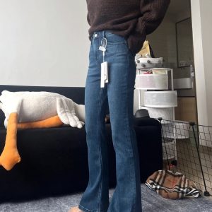 High-Waisted Dark Blue Flared Jeans for Plus Size Petite Women - Slimming Bell-Bottom Pants, 2025 New Style