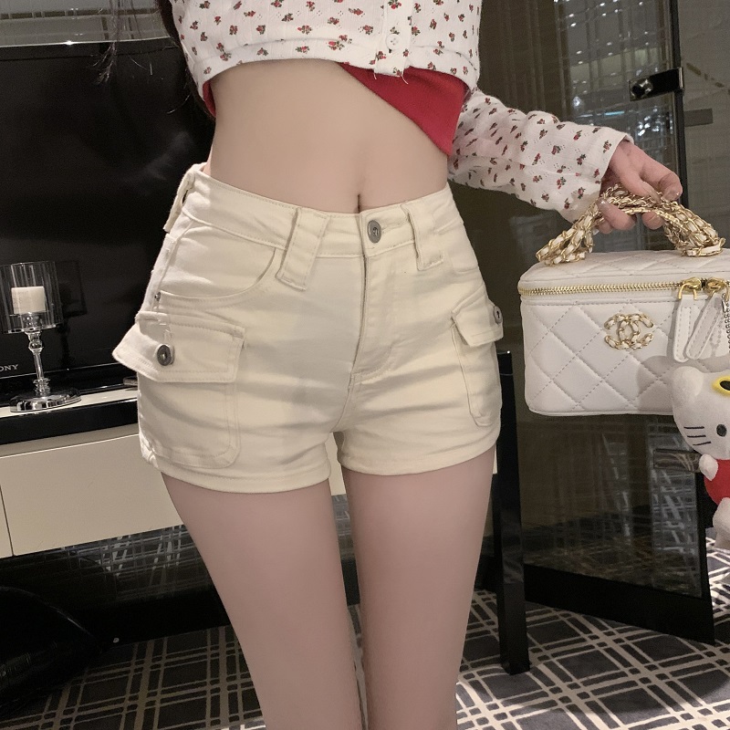 High-Waisted Denim Shorts for Women in Milk White - Slimming Hot Girl Style, Pure Desire, Trendy Summer Fashion