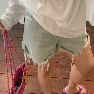 High-Waisted Distressed Denim Shorts for Women - Plus Size Trendy Summer 2025 Fashion