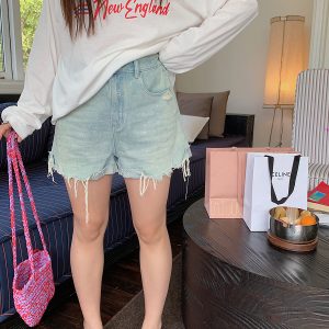 High-Waisted Distressed Denim Shorts for Women - Plus Size Trendy Summer 2025 Fashion