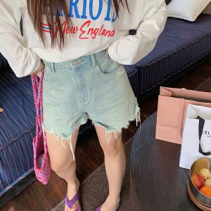 High-Waisted Distressed Denim Shorts for Women - Plus Size Trendy Summer 2025 Fashion
