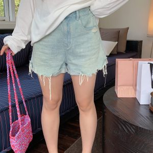 High-Waisted Distressed Denim Shorts for Women - Plus Size Trendy Summer 2025 Fashion