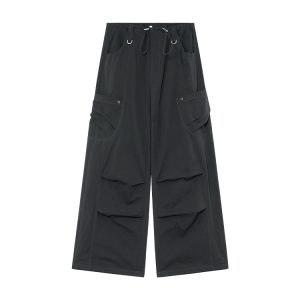 High-Waisted Draped Casual Work Pants for Women - American Style Metal Ring Rivet Design - Summer 2025 Fashion Trends