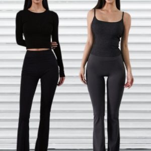 High-Waisted Flared Sports Pants with Elastic Nude Feel, Slimming Yoga Bell-Bottoms for Activewear and Fitness Fashion