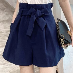 High-Waisted Floral Bud Skirt Pants with Drawstring Waist, Pockets, Ruffled Hem, A-Line Wide-Leg Shorts for Spring/Summer Fashion