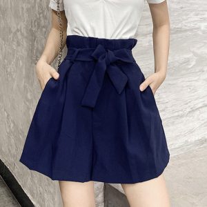 High-Waisted Floral Bud Skirt Pants with Drawstring Waist, Pockets, Ruffled Hem, A-Line Wide-Leg Shorts for Spring/Summer Fashion
