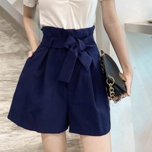 High-Waisted Floral Bud Skirt Pants with Drawstring Waist, Pockets, Ruffled Hem, A-Line Wide-Leg Shorts for Spring/Summer Fashion