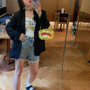 High-Waisted Gold Studded Denim Shorts for Women - Plus Size A-Line Slimming Summer 2025 Fashion for Curvy Girls