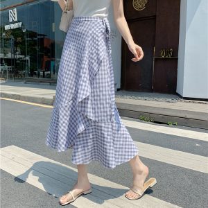 High-Waisted Irregular A-Line Plaid Skirt for Women with Curvy Hips and Thighs - Summer Fashion Essential