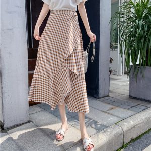High-Waisted Irregular A-Line Plaid Skirt for Women with Curvy Hips and Thighs - Summer Fashion Essential