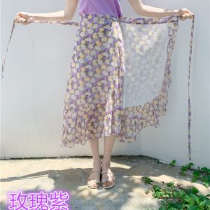 High-Waisted Irregular Floral Chiffon Skirt and Fishtail Long Dress for Travel, Beach, and Sun Protection
