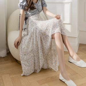 High-Waisted Irregular Floral Chiffon Skirt and Fishtail Long Dress for Travel, Beach, and Sun Protection