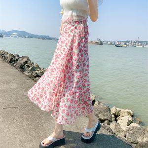 High-Waisted Irregular Floral Chiffon Skirt and Fishtail Long Dress for Travel, Beach, and Sun Protection