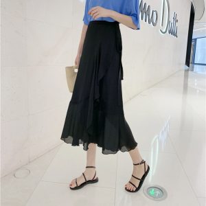 High-Waisted Irregular Floral Chiffon Skirt and Fishtail Long Dress for Travel, Beach, and Sun Protection